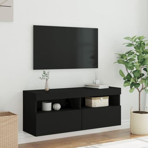 Væghængt tv-bord med LED-lys 100x30x40 cm sort