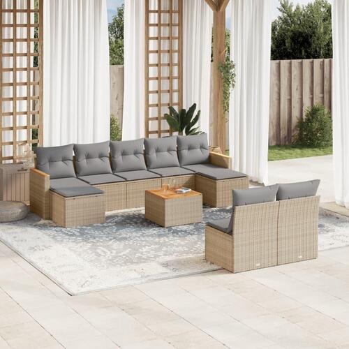 Havesofasæt 10 dele med hynder polyrattan beige