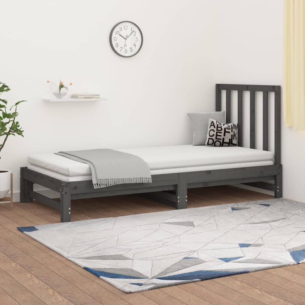 Daybed med udtræk 2x(90x190) cm massivt fyrretræ grå