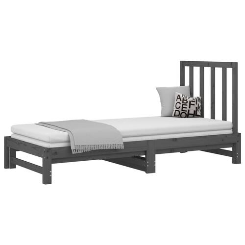 Daybed med udtræk 2x(90x190) cm massivt fyrretræ grå