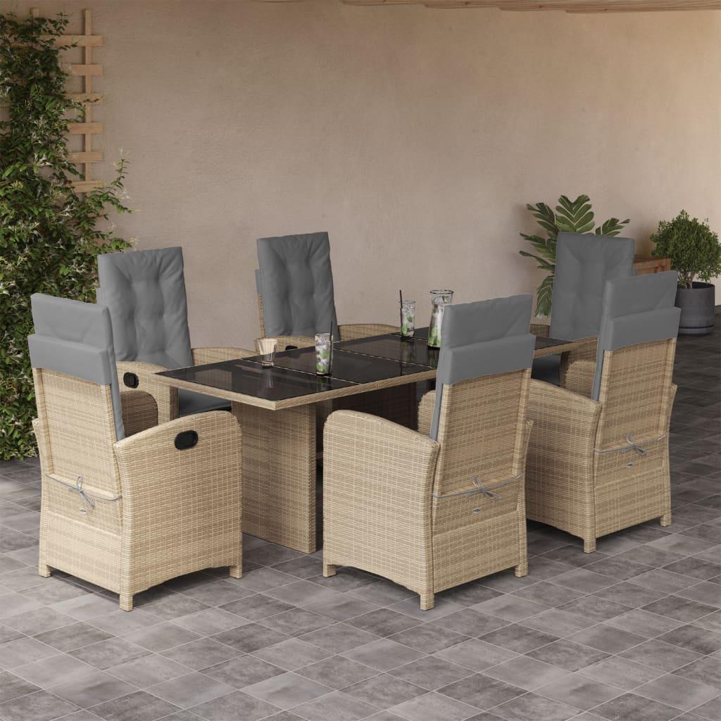 Spisebordssæt til haven 7 dele med hynder polyrattan beige