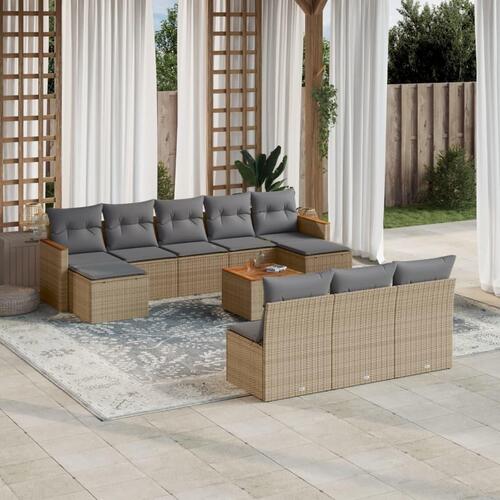 Havesofasæt 11 dele med hynder polyrattan beige