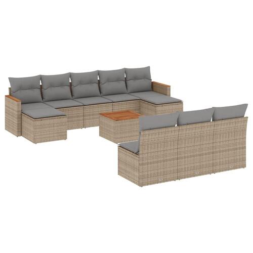 Havesofasæt 11 dele med hynder polyrattan beige