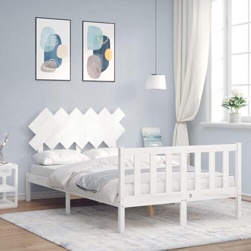 Sengeramme med sengegavl Small Double massivt træ hvid