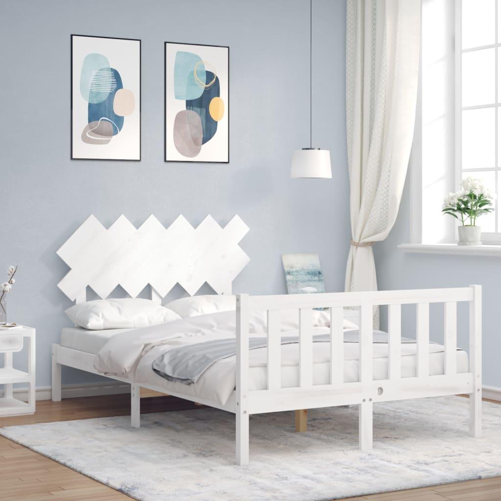 Sengeramme med sengegavl Small Double massivt træ hvid