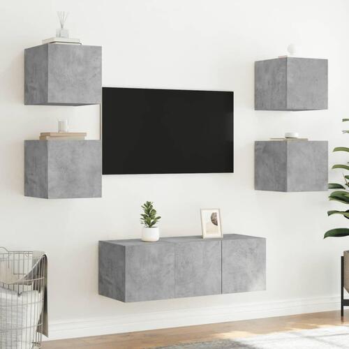 Væghængte tv-borde 2 stk. med LED-lys 30,5x35x30 cm betongrå