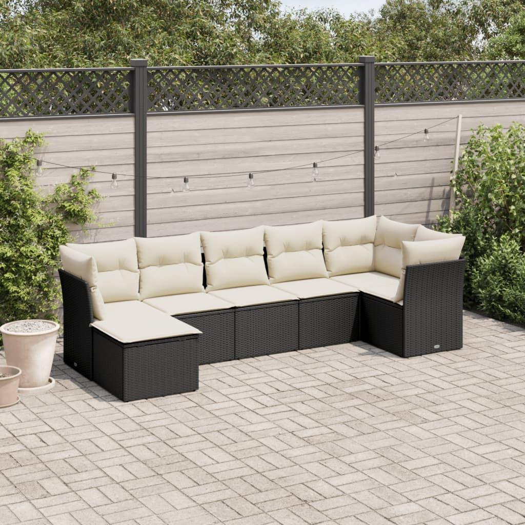 Sofasæt til haven 7 dele med hynder polyrattan sort
