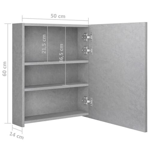 Badeværelsesskab med spejl + LED-lys 50x14x60 cm betongrå