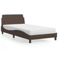 Seng med madras 100x200 cm kunstlæder brun