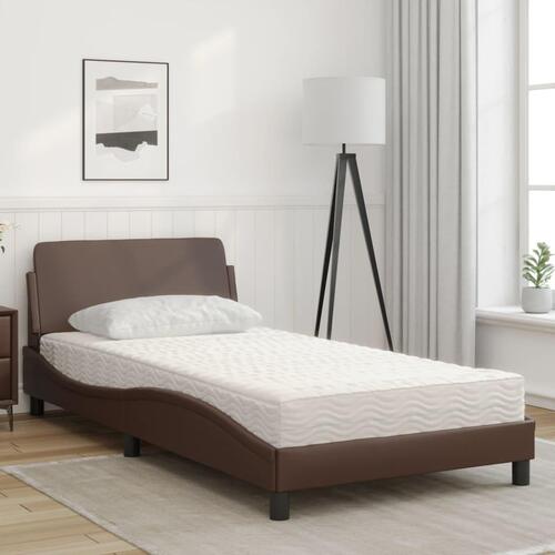 Seng med madras 100x200 cm kunstlæder brun