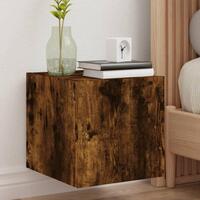Væghængte tv-borde 2 stk. med LED-lys 30,5x35x30 cm røget eg