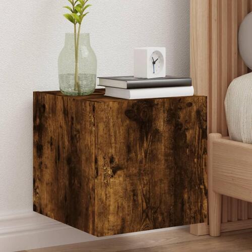 Væghængte tv-borde 2 stk. med LED-lys 30,5x35x30 cm røget eg