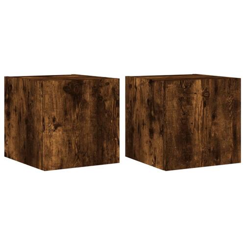 Væghængte tv-borde 2 stk. med LED-lys 30,5x35x30 cm røget eg