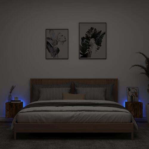 Væghængte tv-borde 2 stk. med LED-lys 30,5x35x30 cm røget eg