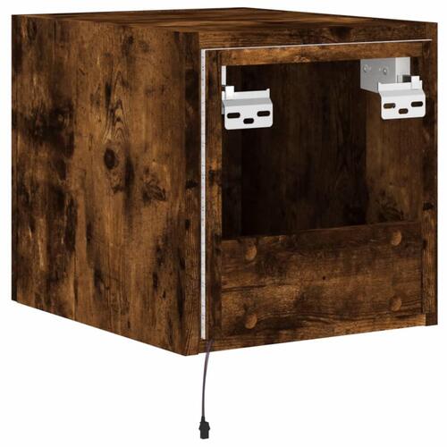 Væghængte tv-borde 2 stk. med LED-lys 30,5x35x30 cm røget eg