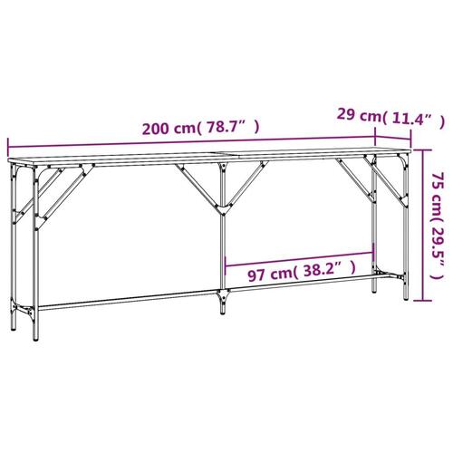 Konsolbord 200x29x75 cm konstrueret træ grå sonoma-eg
