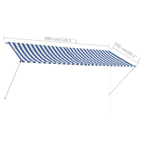 Foldemarkise 300x150 cm blå og hvid