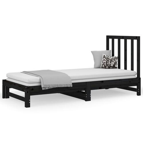 Daybed med udtræk 2x(90x190) cm massivt fyrretræ sort