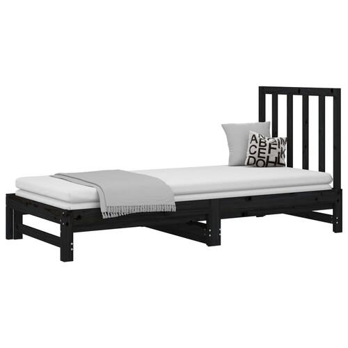 Daybed med udtræk 2x(90x190) cm massivt fyrretræ sort