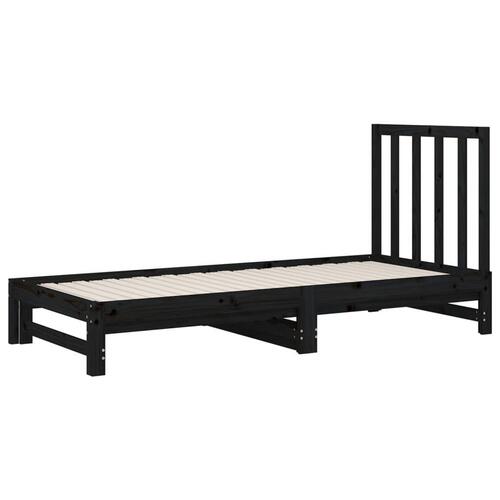 Daybed med udtræk 2x(90x190) cm massivt fyrretræ sort