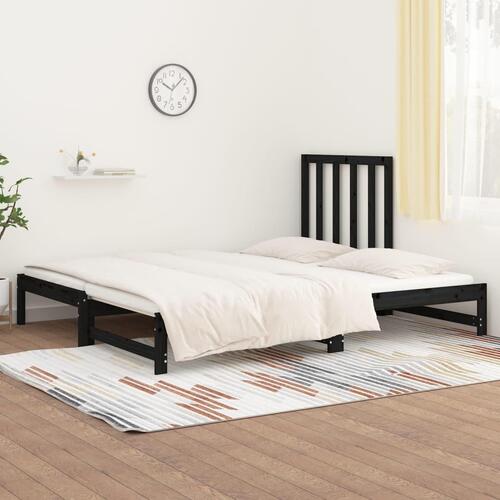 Daybed med udtræk 2x(90x190) cm massivt fyrretræ sort