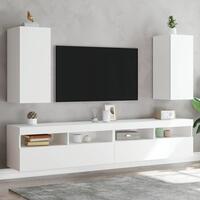 Væghængte tv-borde 2 stk. med LED-lys 30,5x35x70 cm hvid
