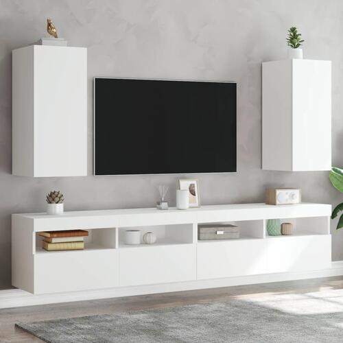 Væghængte tv-borde 2 stk. med LED-lys 30,5x35x70 cm hvid