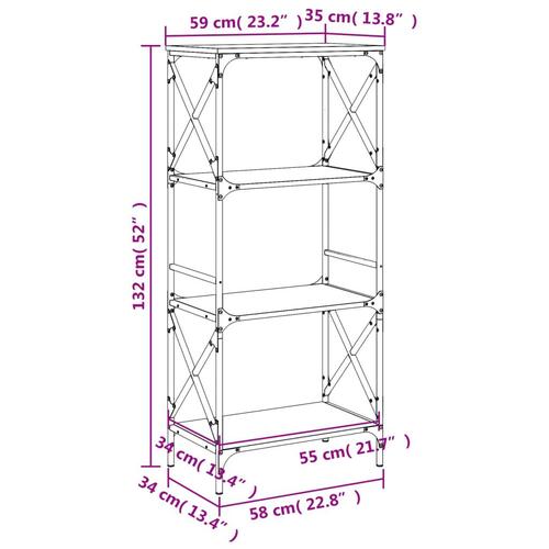 Bogreol 6 hylder 59x35x132 cm konstrueret træ sonoma-eg
