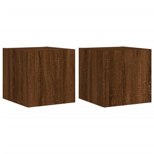 Væghængte tv-borde 2 stk. med LED-lys 30,5x35x30 cm brunt eg