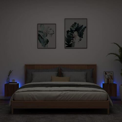 Væghængte tv-borde 2 stk. med LED-lys 30,5x35x30 cm brunt eg