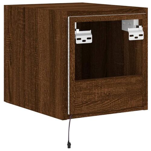 Væghængte tv-borde 2 stk. med LED-lys 30,5x35x30 cm brunt eg