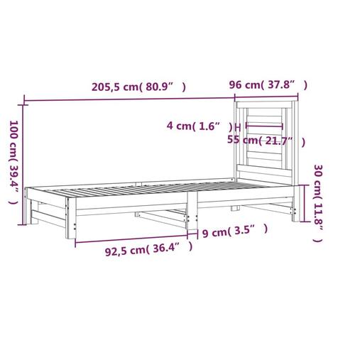 Daybed med udtræk 2x(90x190) cm massivt fyrretræ