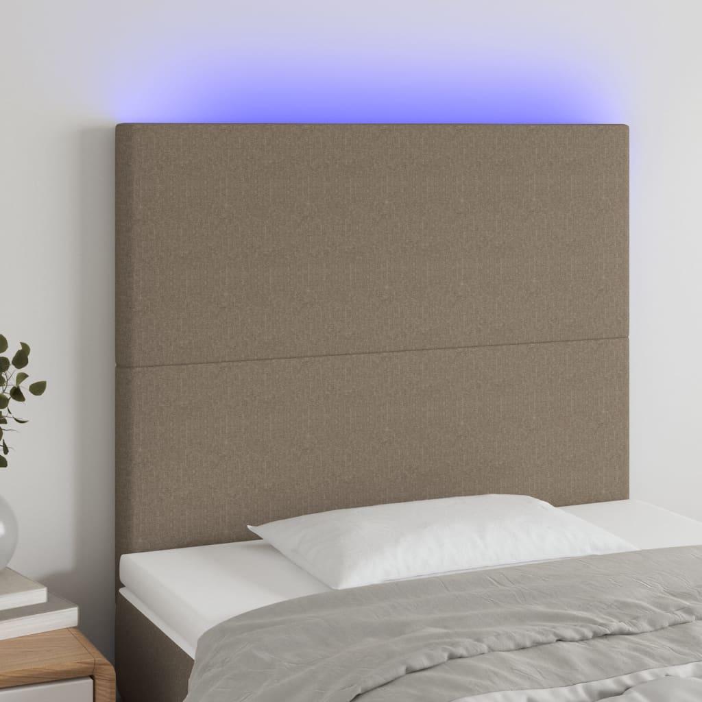 Sengegavl med LED-lys 80x5x118/128 cm stof gråbrun billede