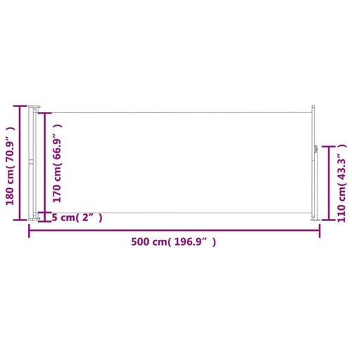 Sammenrullelig sidemarkise til terrassen 180x500 cm grå