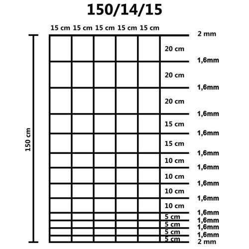 Havehegn 50 m 150 cm galvaniseret stål sølvfarvet