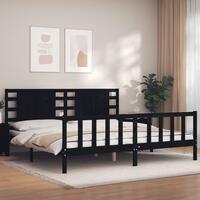 Sengeramme med sengegavl 200x200 cm massivt træ sort