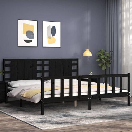 Sengeramme med sengegavl 200x200 cm massivt træ sort