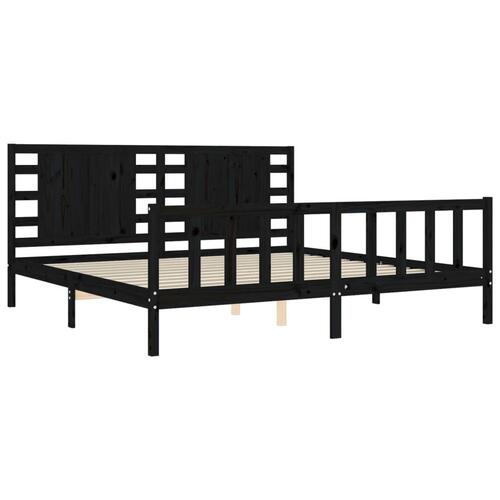 Sengeramme med sengegavl 200x200 cm massivt træ sort