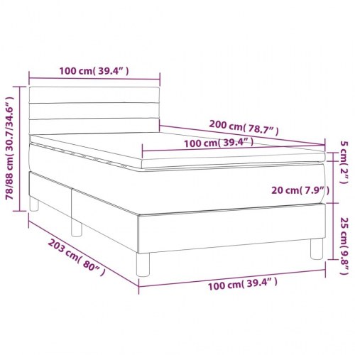 Kontinentalseng med madras 100×200 cm - stof, mørkegrå