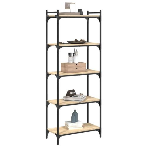 Bogreol 5 hylder 60x30x154 cm konstrueret træ sonoma-eg
