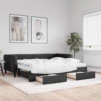 Daybed med udtræk og skuffer 90x190 cm stof sort