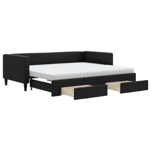 Daybed med udtræk og skuffer 90x190 cm stof sort