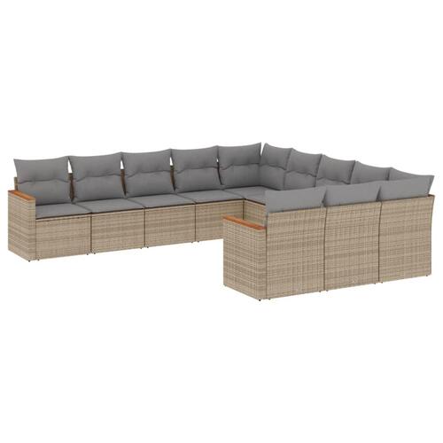 Havesofasæt 11 dele med hynder polyrattan beige