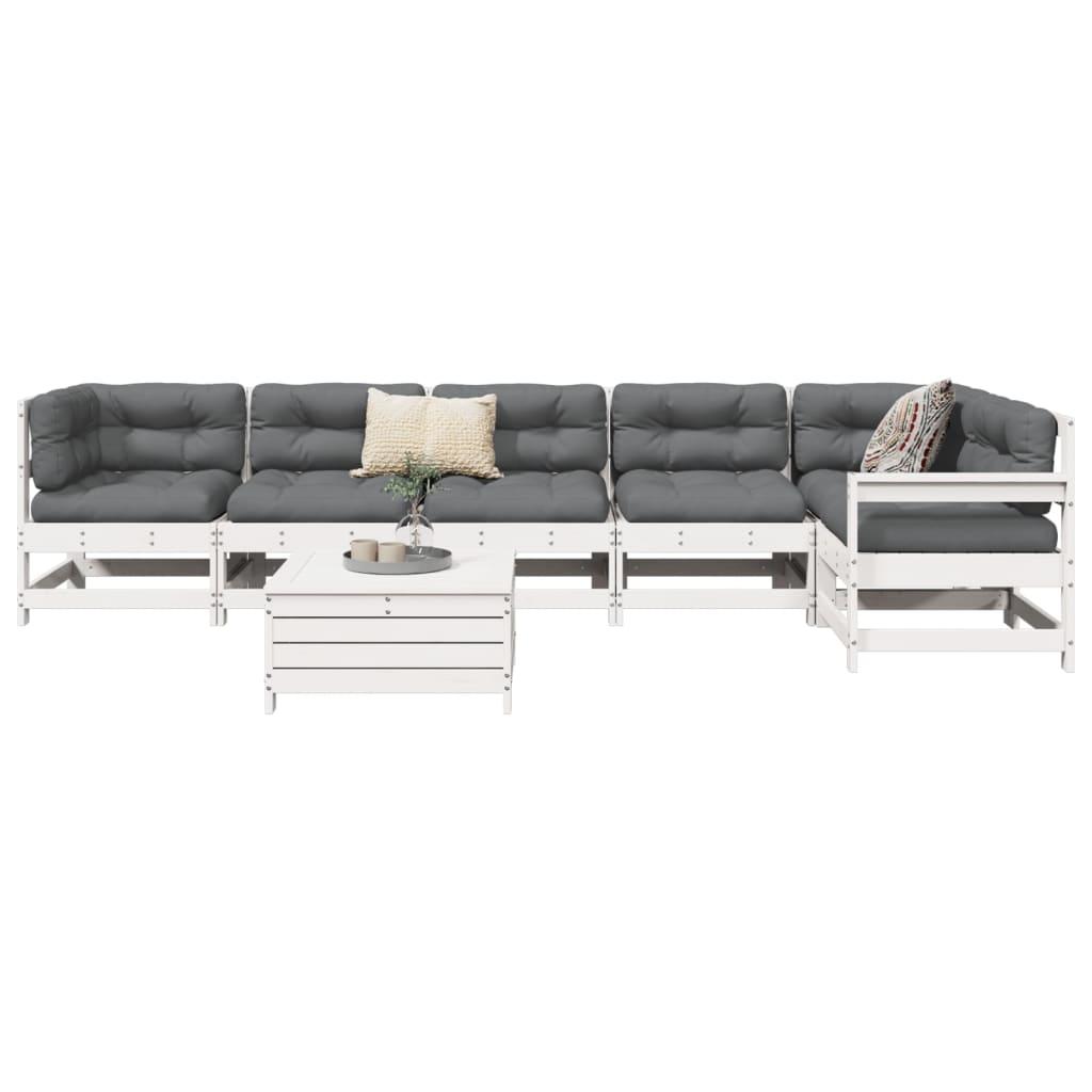 Sofasæt til haven 7 dele massivt fyrretræ hvid