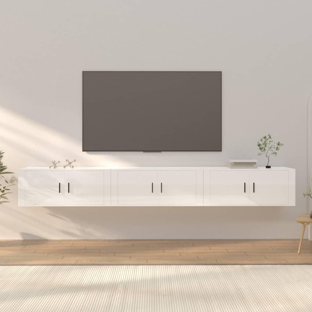Væghængte tv-skabe 3 stk. 100x34,5x40 cm hvid højglans