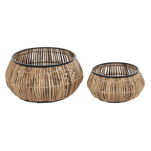 Krukkesæt Bali - sort/natur, metal og spanskrør, firkantet, 50 x 50 x 25,4 cm (2 stk.)