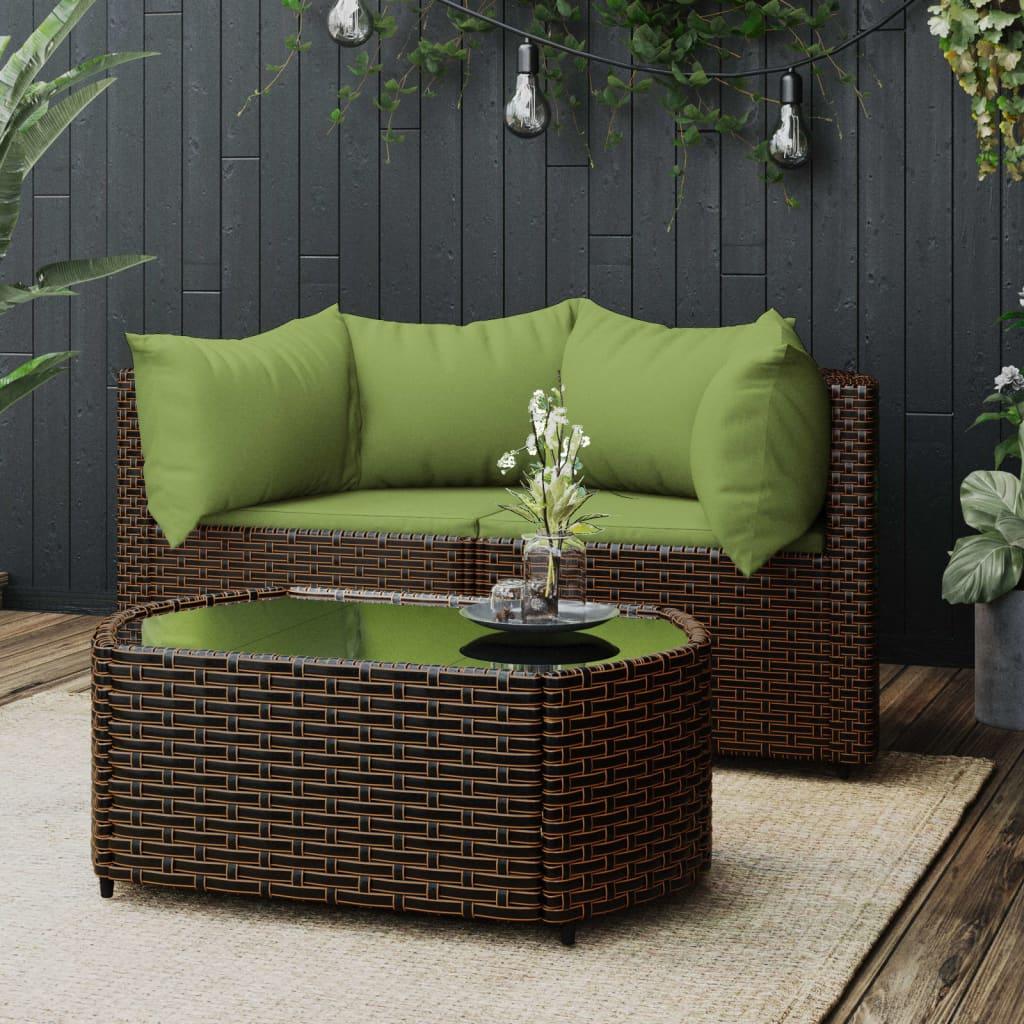 Loungesæt til haven 3 dele med hynder polyrattan brun