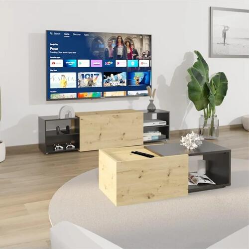 FMD tv-skab 194,5x39,9x49,2 cm egetræsfarvet og sort
