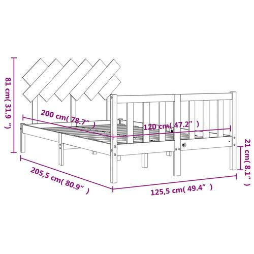 Sengeramme med sengegavl 120x200 cm massivt træ hvid