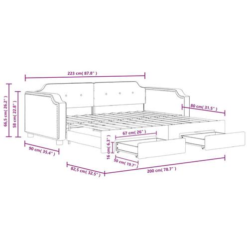Daybed med udtræk og skuffer 80x200 cm stof mørkegrå